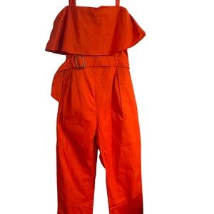 Coral ruffle jumpsuit